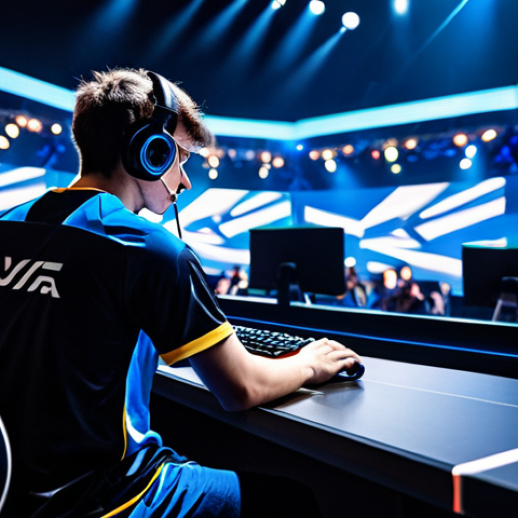 **Prompt 1: The E-sports Arena Experience**
    A professional male e-sports player in a modest, branded gaming jersey, sitting intensely at a high-tech gaming station on a grand, illuminated stage. The background shows a vast, blurred audience cheering, with dynamic stage lights creating an electric atmosphere, symbolizing the vibrant community of a live e-sports final. The player exhibits perfect anatomy, correct proportions, and a natural pose, with well-formed hands on the keyboard and mouse, reflecting deep concentration. This image is safe for work, appropriate content, fully clothed, and showcases professional dress, celebrating the collective spirit of competitive gaming.