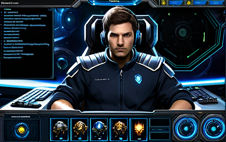 Customizable Interface**
"A focused gamer, male, fully clothed, wearing a headset, sitting at a computer with a complex StarCraft II interface visible on the screen. The interface shows customizable hotkeys and control groups. Modern gaming setup, comfortable chair, good lighting, safe for work, appropriate content, professional, perfect anatomy, correct proportions, well-formed hands, proper finger count, natural pose."
**