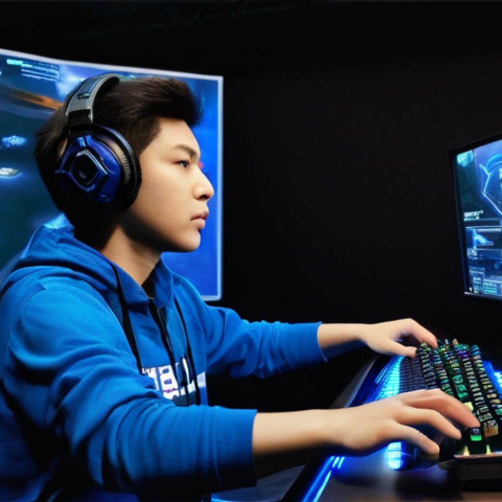 스타크래프트2 HUD 커스터마이징 - **Prompt:** "A young adult gamer, gender-neutral, intensely focused on a computer screen displaying ...