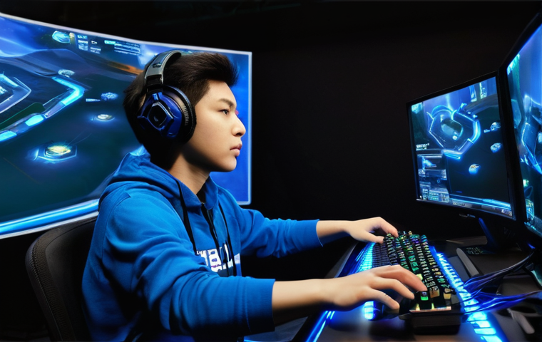 스타크래프트2 HUD 커스터마이징 - **Prompt:** "A young adult gamer, gender-neutral, intensely focused on a computer screen displaying ...