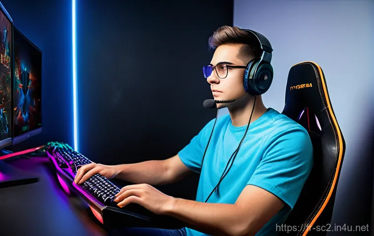 스타크래프트2 배틀넷 설정법 - **Prompt:** A focused young adult gamer (age 16-25) sitting comfortably in an ergonomic gaming chair...